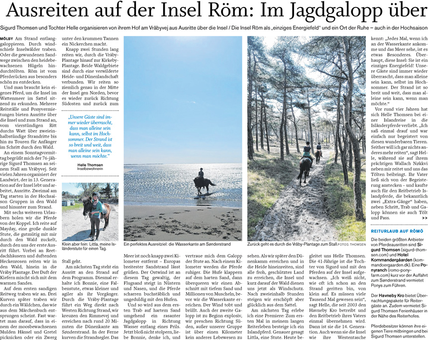 Ausreiten auf der Insel Röm: Im Jagdgalopp über den Strand und im Tölt durch die Heide schaukeln,
 Teil 1 (Der Nordschlweswiger 17.06.2017)