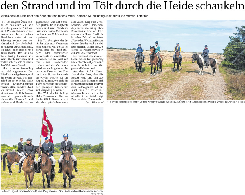 Ausreiten auf der Insel Röm: Im Jagdgalopp über den Strand und im Tölt durch die Heide schaukeln,
 Teil 2 (Der Nordschlweswiger 17.06.2017)